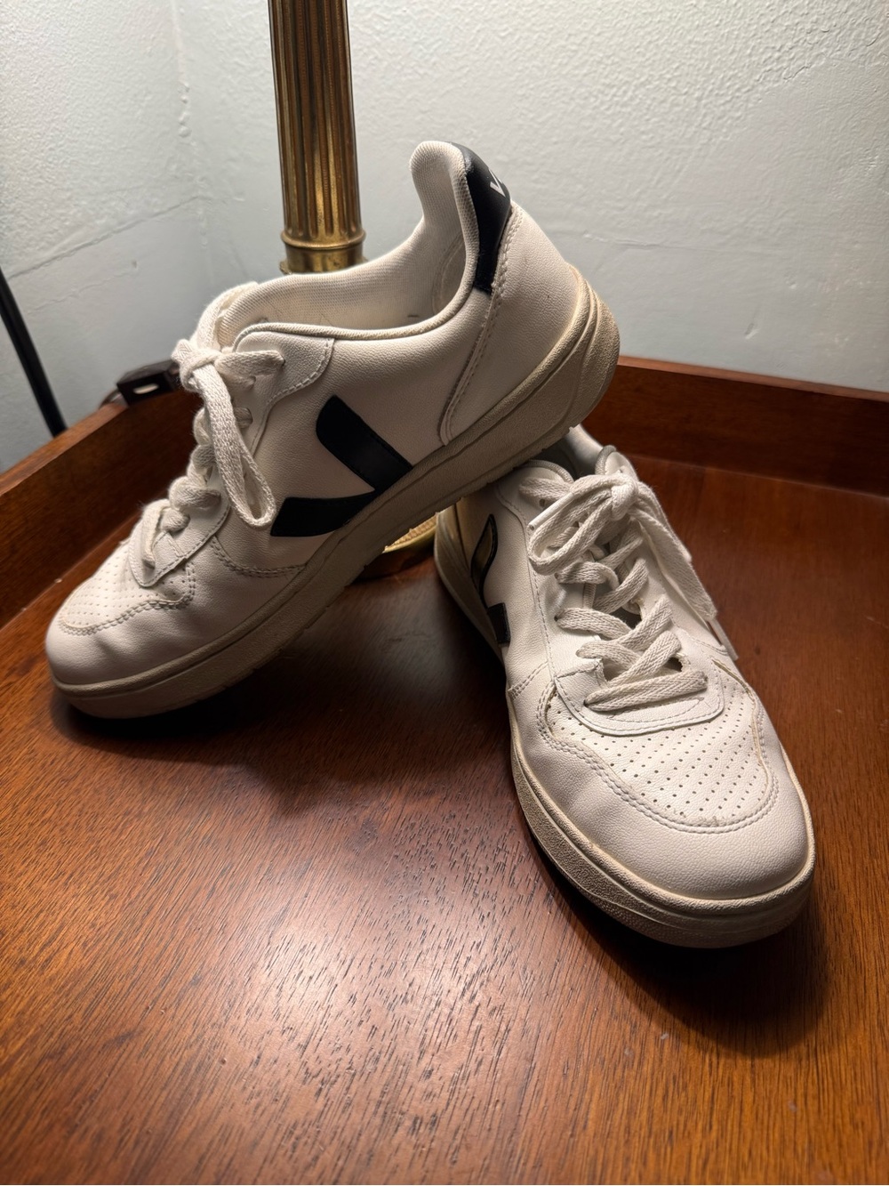 Veja White Leather Sneakers with Black 'V' Detail